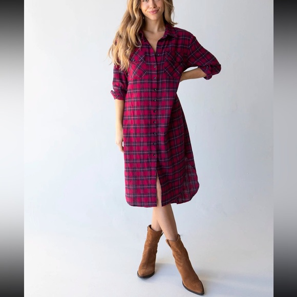 NWT Natural Life Cooper Flannel Shirt Dress - Red
Black Plaid - Picture 1 of 6